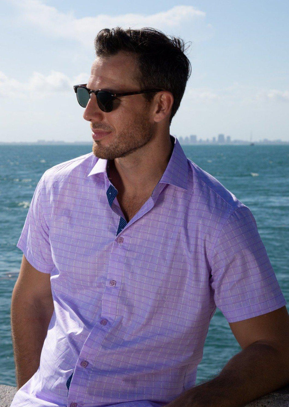 Mens Lilac Short Sleeve Dress Shirt ...